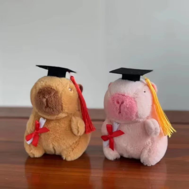 Pink Graduation Capybara Plush Keychain Pendant 12CM