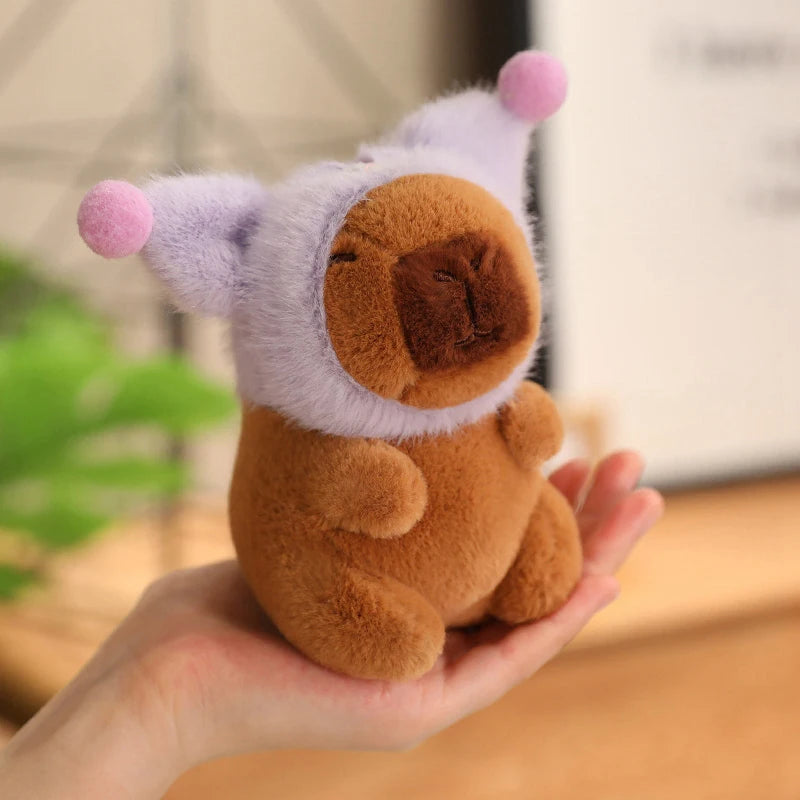 Capybara with Pikachu Hat Stitch Lucifer Cat Hat Plush Toy Creative Peluche Animals Capibara Plushies Doll Girl Bag Pendant Gift