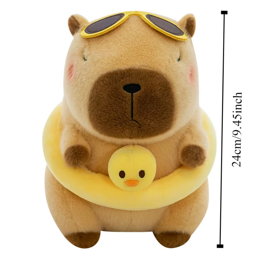 Yellow Duck Swim Ring Capybara Plush Toy Cute Simulation Beachwear Capibara Kawaii Stuffed Animal Kapibala Birthday Travel Gifts