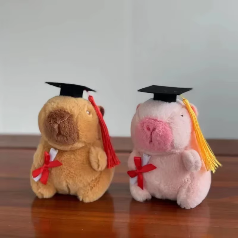 Pink Graduation Capybara Plush Keychain Pendant 12CM 