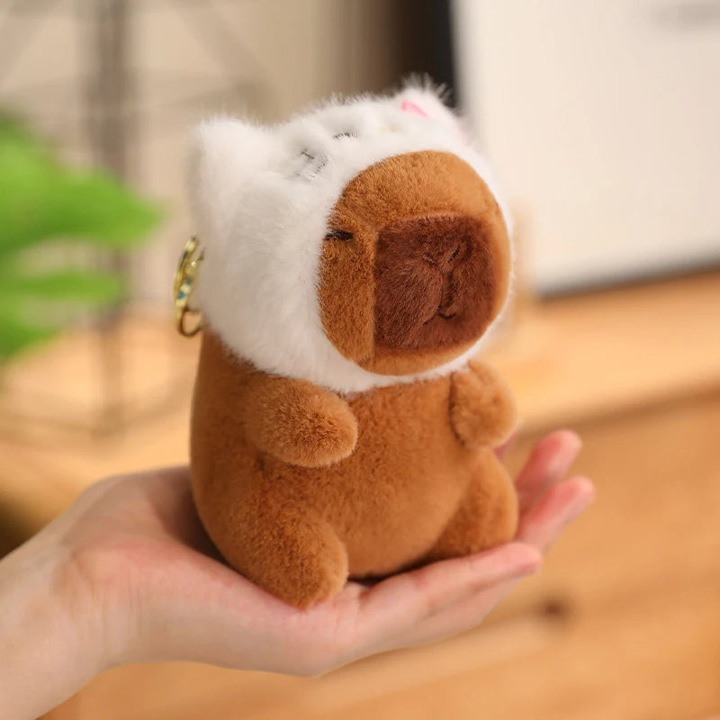 Capybara with Pikachu Hat Stitch Lucifer Cat Hat Plush Toy Creative Peluche Animals Capibara Plushies Doll Girl Bag Pendant Gift