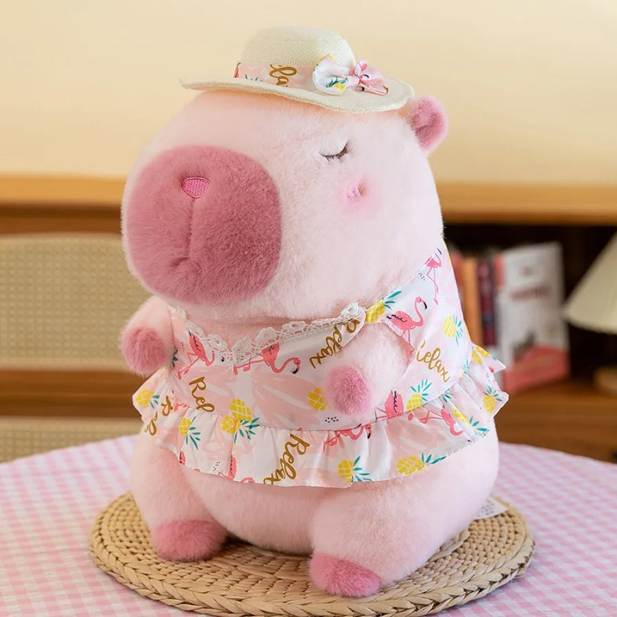 Yellow Duck Swim Ring Capybara Plush Toy Cute Simulation Beachwear Capibara Kawaii Stuffed Animal Kapibala Birthday Travel Gifts