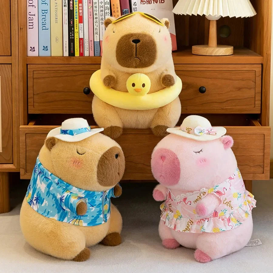 Yellow Duck Swim Ring Capybara Plush Toy Cute Simulation Beachwear Capibara Kawaii Stuffed Animal Kapibala Birthday Travel Gifts