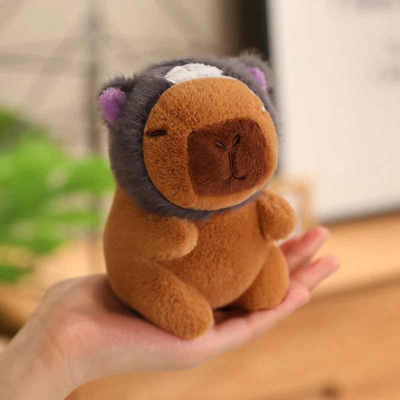 Capybara with Pikachu Hat Stitch Lucifer Cat Hat Plush Toy Creative Peluche Animals Capibara Plushies Doll Girl Bag Pendant Gift