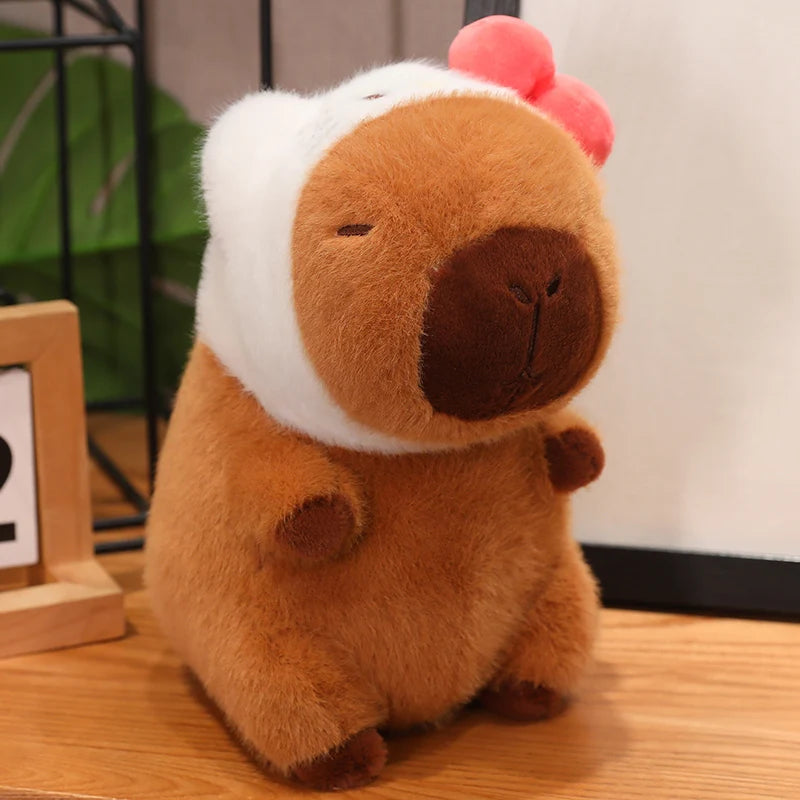 Capybara with Pikachu Hat Stitch Lucifer Cat Hat Plush Toy Creative Peluche Animals Capibara Plushies Doll Girl Bag Pendant Gift