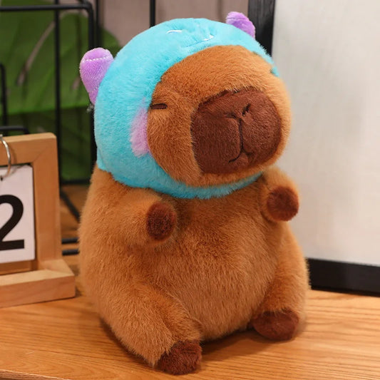 Capybara with Pikachu Hat Stitch Lucifer Cat Hat Plush Toy Creative Peluche Animals Capibara Plushies Doll Girl Bag Pendant Gift