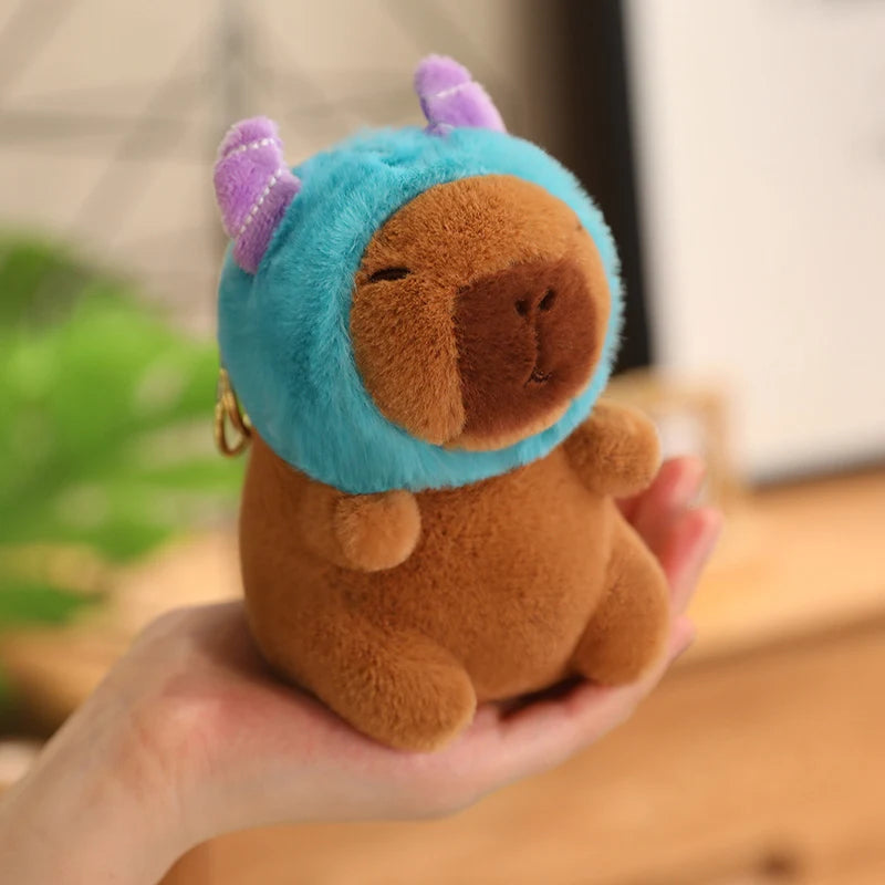 Capybara with Pikachu Hat Stitch Lucifer Cat Hat Plush Toy Creative Peluche Animals Capibara Plushies Doll Girl Bag Pendant Gift