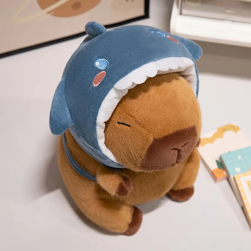 Cute Shark Head Backpack Plush Toy with Capybara Design Adorable Stuffed Doll Birthday and Holiday Gift for Kids or Friends