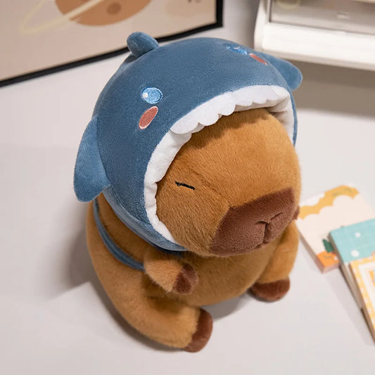 Cute Shark Head Backpack Plush Toy with Capybara Design Adorable Stuffed Doll Birthday and Holiday Gift for Kids or Friends