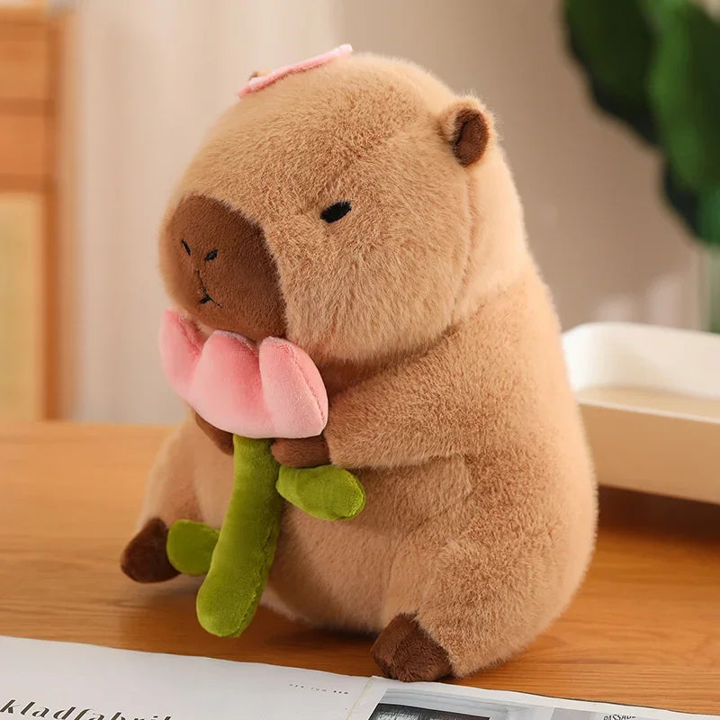 Pink Flower Capybara Plush Large 30CM