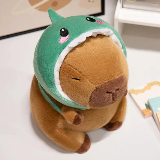 Cute Shark Head Backpack Plush Toy with Capybara Design Adorable Stuffed Doll Birthday and Holiday Gift for Kids or Friends