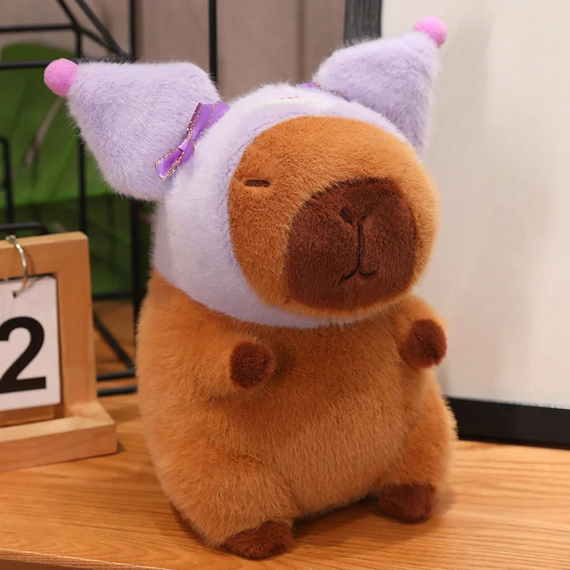 Capybara with Pikachu Hat Stitch Lucifer Cat Hat Plush Toy Creative Peluche Animals Capibara Plushies Doll Girl Bag Pendant Gift