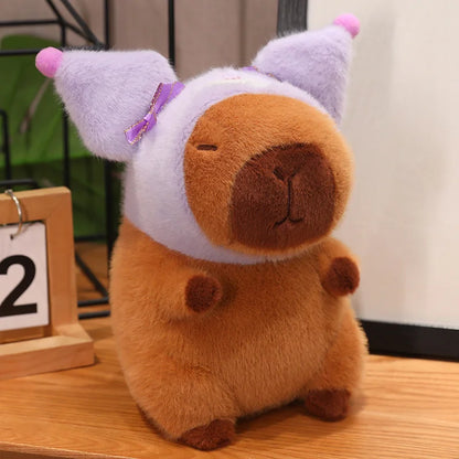 Capybara with Pikachu Hat Stitch Lucifer Cat Hat Plush Toy Creative Peluche Animals Capibara Plushies Doll Girl Bag Pendant Gift