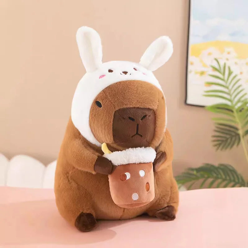 White Bunny with Boba Team Capybara Plush Large 30CM