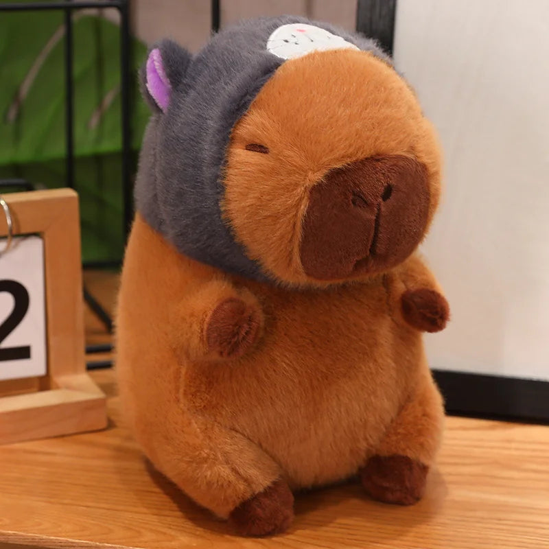 Capybara with Pikachu Hat Stitch Lucifer Cat Hat Plush Toy Creative Peluche Animals Capibara Plushies Doll Girl Bag Pendant Gift