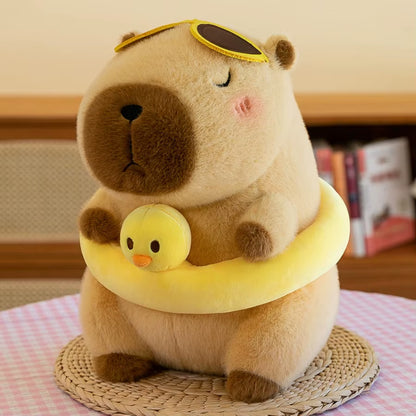 Yellow Duck Swim Ring Capybara Plush Toy Cute Simulation Beachwear Capibara Kawaii Stuffed Animal Kapibala Birthday Travel Gifts
